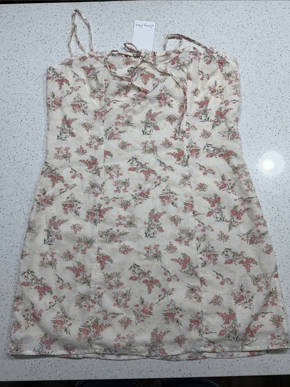 emory park Cream Mini Dress with Pink Floral Pattern